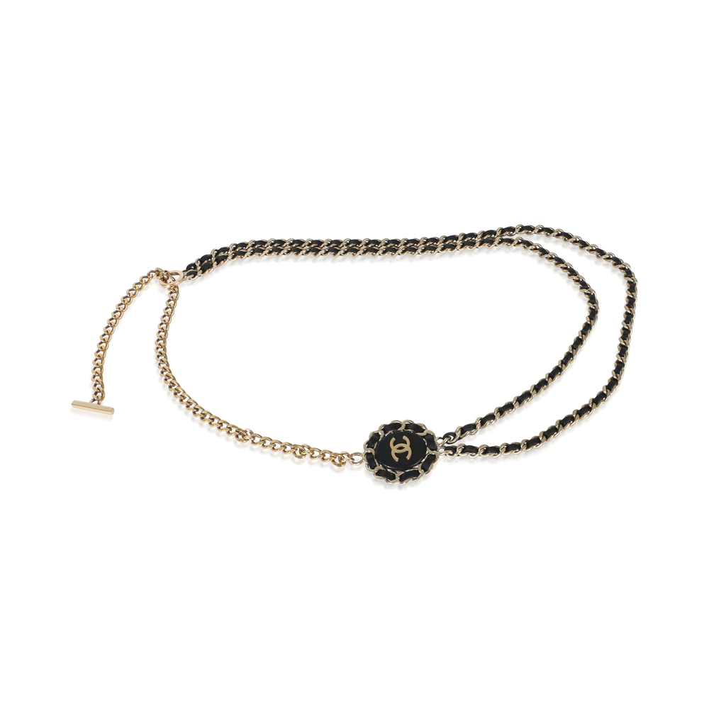 Chanel Gold-Plated  2016 Leather & Chain Link CC Necklace